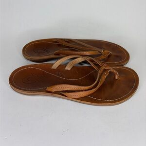 Olukai Sandals Women’s Size 38 US 8 Brown Leather Flip Flops Comfort Strappy